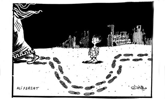 Syrian refugees, cartoon by Ali Ferzat