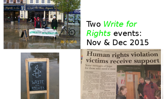 Write for Rights events in Letchworth, November and December 2015. Write for Rights events in Letchworth, November and December 2015.