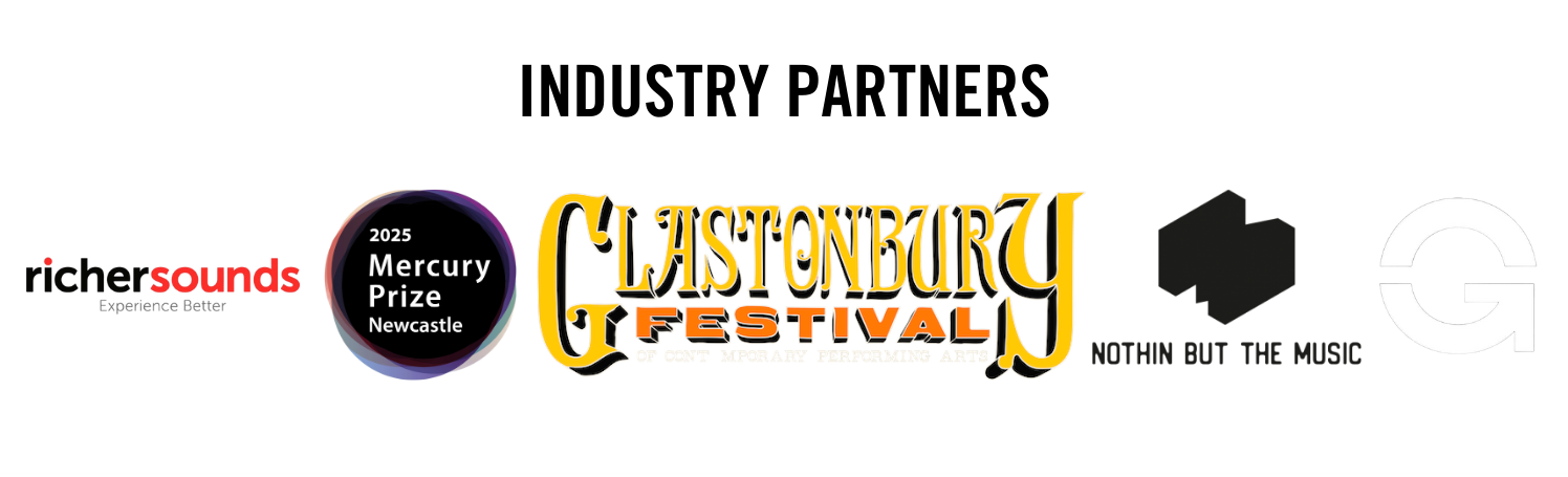 Industry Partner logos: Richer Sounds, Mercury Prize, Glastonbury Festival, Nothin But Music, Generator