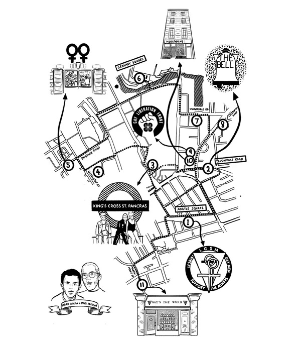 Map of King's Cross highlighting LGBT+ spaces and history