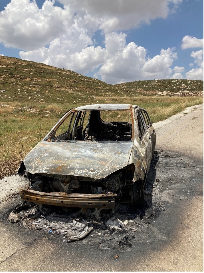 "Al Mughayyer: one of the cars torched by settlers"
