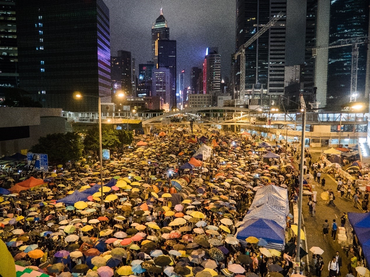 Harcourt Road in Hong Kong during the Umbrella Movement in 2014.