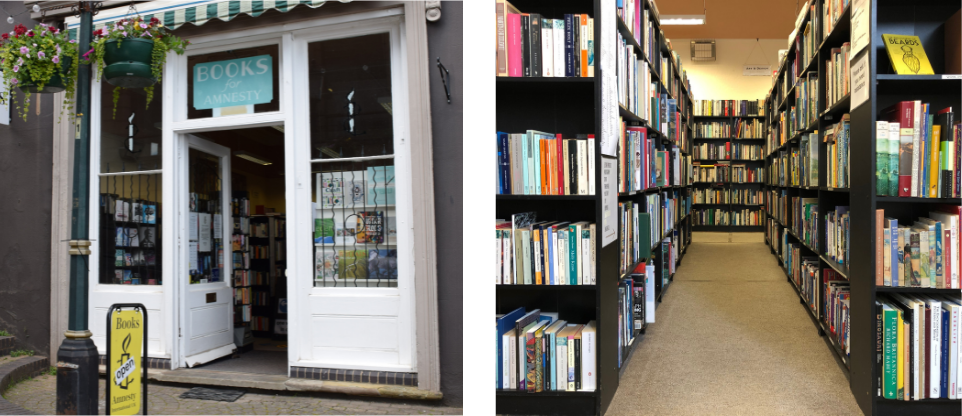 "Images of outside and inside of Malvern Amnesty bookshop"