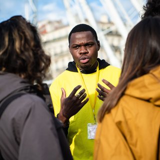 Amnesty activist talking to the public