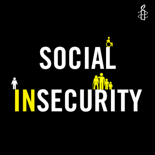 social insecurity (white text on black background) with icons of people precariously balanced on the letters L, I, R and I