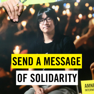send a message of solidarity with image of hand holding an image of Chow