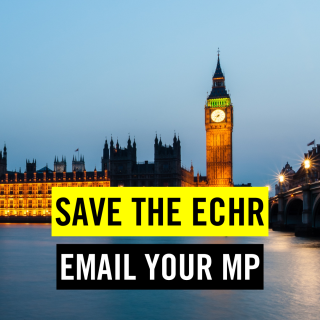 picture of uk parliament with text "save the echr, email your mp"