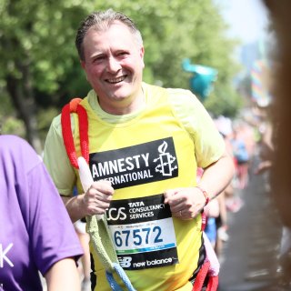 Richard Ratcliffe running in support of Amnesty International at London Marathon 2025