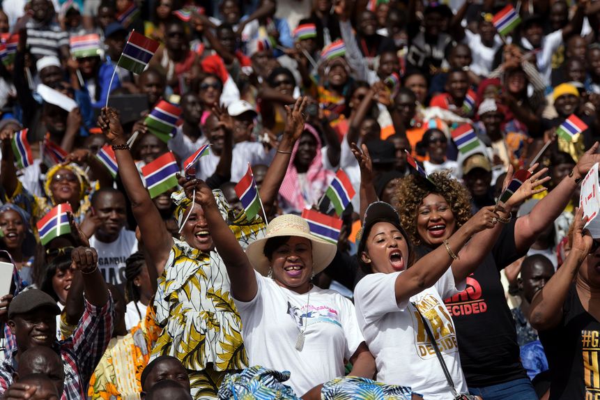 Jubilant supporters gathered at the Independence Stadium in Bakau, Gambia