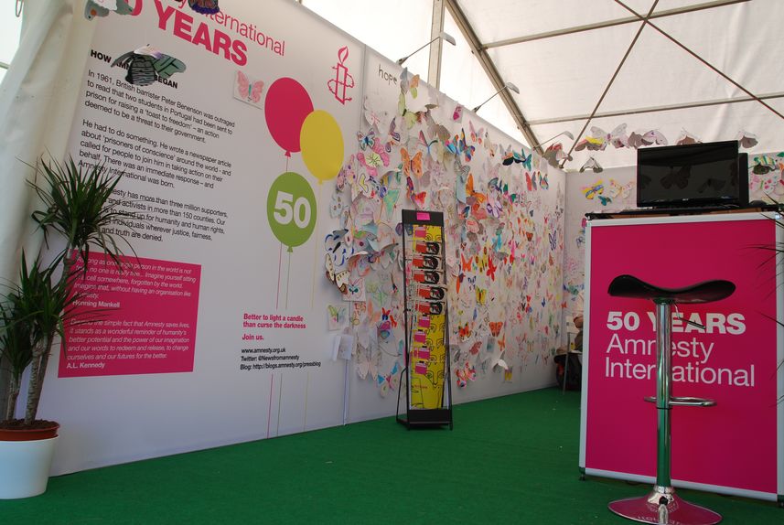 Amnesty's stand at the Hay Festival 2011