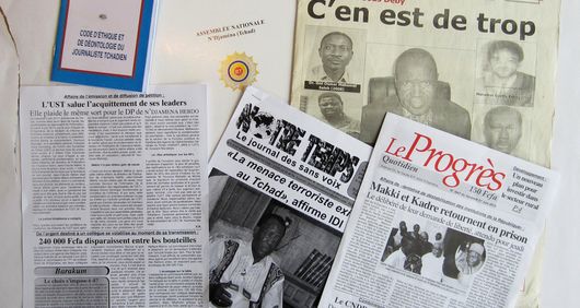 A selection of Chadian publications related to arrests, detentions and attacks on freedom of expression. (Abba Garde, ODEMET, Notre Temps, Le Progrès)