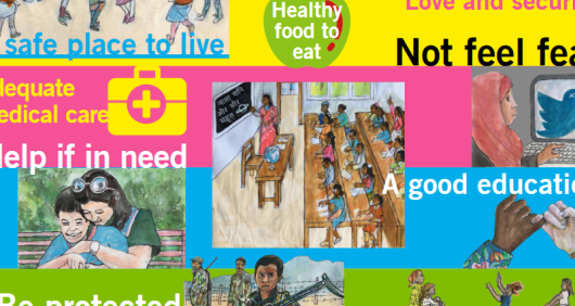 A Section of the poster with drawings celebrating the United Nations Convention on the Child A Section of the poster with drawings celebrating the United Nations Convention on the Child