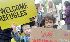Children at a refugee demonstration