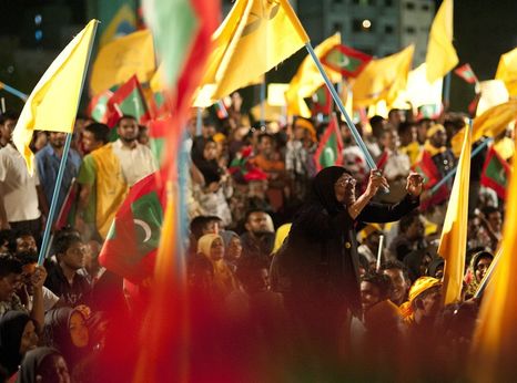 Protests in the Maldivian capital, Male. Copyright Mohamed Muha/Demotix