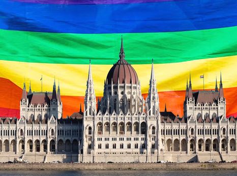 Hungary parliament LGBTI flag