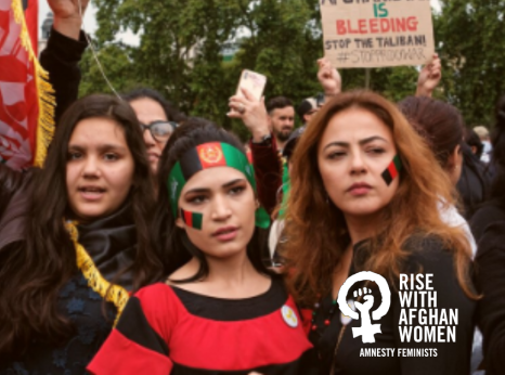 3 Afghan women, the AF logo and the text