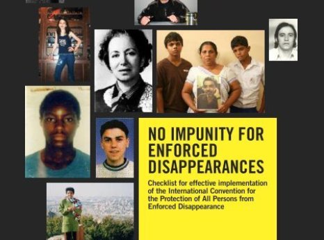 Image of the front of an Amnesty report on enforced disappearance, showing several individuals who have been disappeared