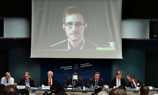 Edward Snowden speaking via video conference