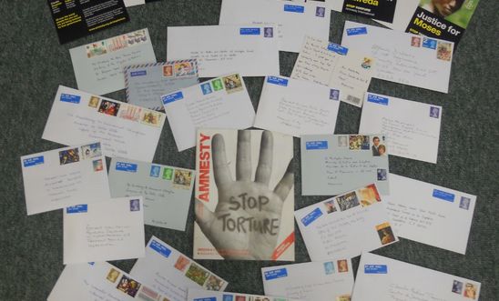 An arrangement of letters written for the Stop Torture campaign An arrangement of letters written for the Stop Torture campaign