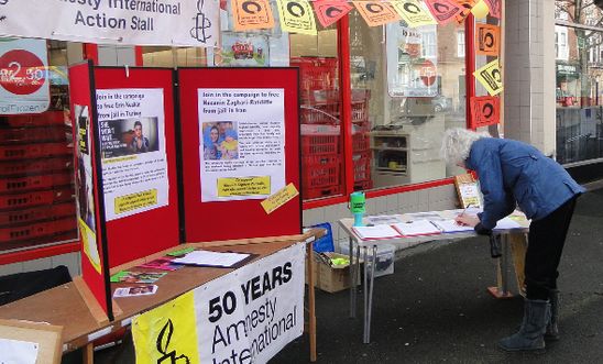 Letter signing stall in Minehead for International Women's Day