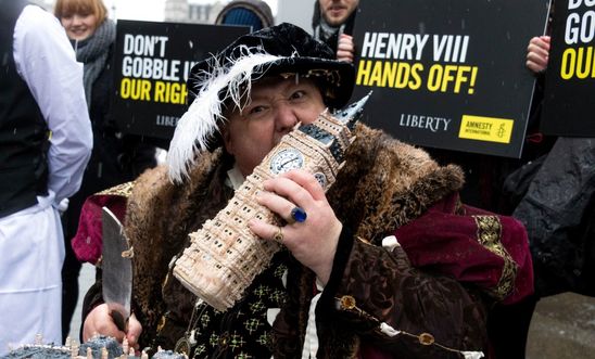 Amnesty stunt in Westminster warns of 'Henry viii powers'