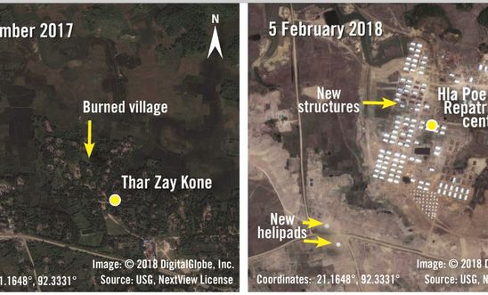 Satellite images show the construction of military buildings and repatriation centres in Hla Poe Kaung in Rakhine State.