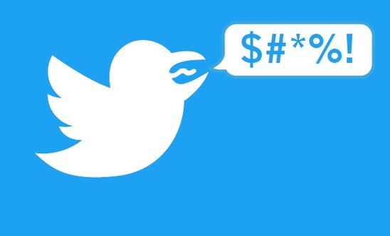 Twitter's logo has been subverted to a bird with a curse word coming from its mouth 