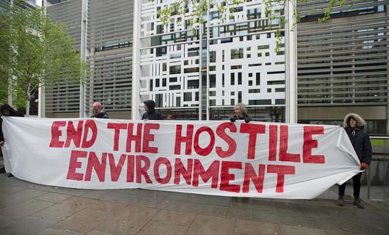 Protesters from Global Justice Now demonstrate outside the Home Office
