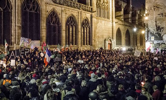 Protesters gather in Paris to call for the protection of civilians in Aleppo