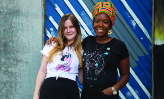 Female activists wearing Rebellion collection t-shirts