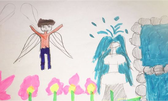 Ahmed H's daughters drew a picture of him with wings so he could fly home to them. Ahmed H's daughters drew a picture of him with wings so he could fly home to them.