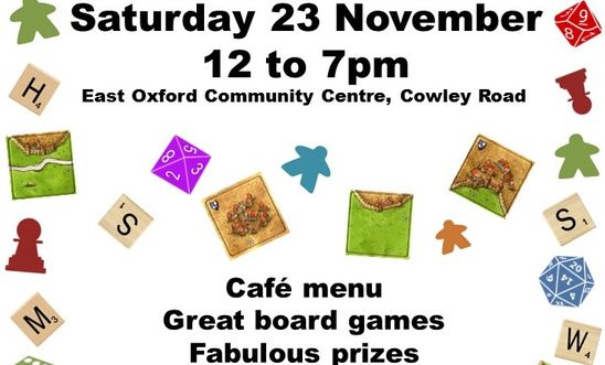 Saturday 23 November, 2 to 7pm, East Oxford Community Centre.