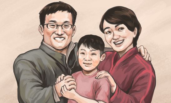 An illustration of China human rights lawyer Wang Quanzhang and his family An illustration of China human rights lawyer Wang Quanzhang and his family