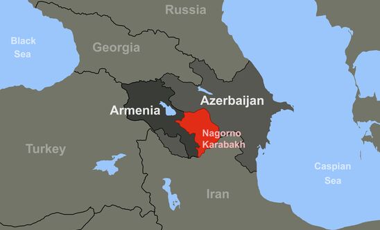 Armenia-Azerbaijan conflict in Nagorno-Karabakh on outline map