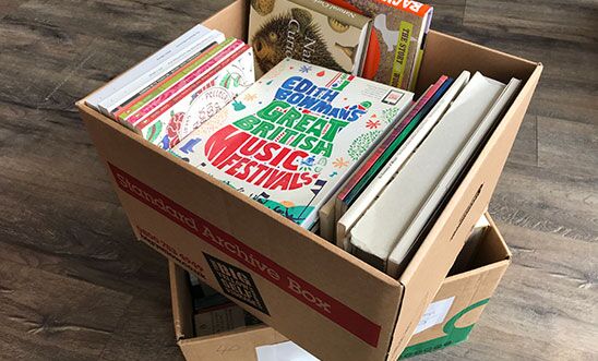 Box of donated books Box of donated books