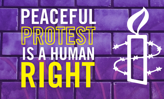 Graphic reading: Peaceful protest is a human right Graphic reading: Peaceful protest is a human right