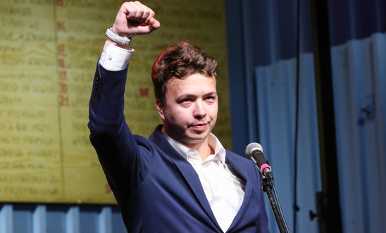 Roman Protasevich speaking at a rally