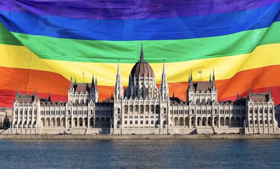 Hungarian Parliament Building with LGBTI Flag Hungarian Parliament Building with LGBTI Flag