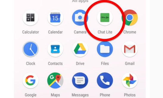 Image of a phone homescreen with the spyware app 'ChatLite' installed