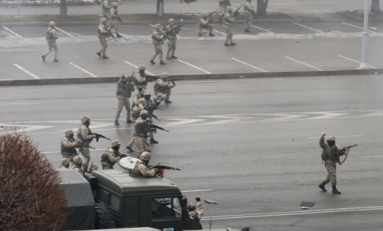Security forces are used in a counterterrorism operation to stop mass unrest. Protests were sparked by rising fuel prices in the towns of Zhanaozen and Aktau in western Kazakhstan on 2 January and spread rapidly across the country.