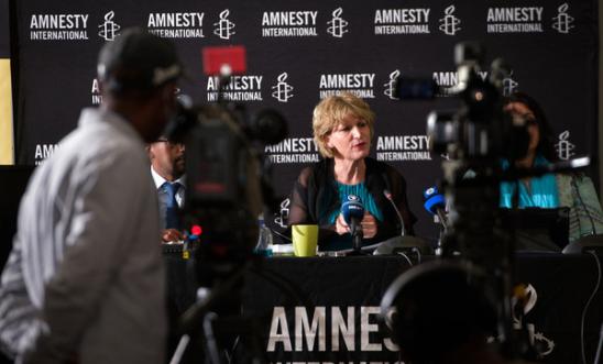 Agnès Callamard at a press conference Agnès Callamard at a press conference
