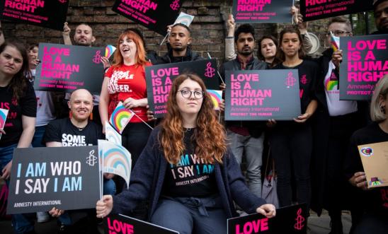 Amnesty International UK members and supporters deliver a petition to the Russian Embassy in London, UK, 17 May 2019