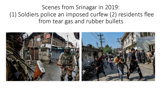 Images of police cerfew and residents fleeing tear gas in Srinagar in 2019
