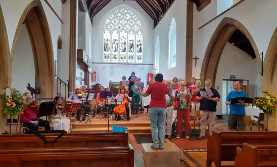 Choir and orchestra in a church