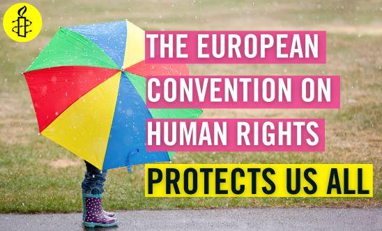  Side View of Child Behind Umbrella. text reads "THE EUROPEAN CONVENTION ON HUMAN RIGHTS PROTECTS US ALL"