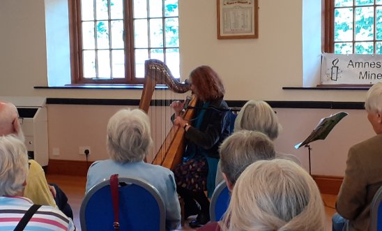 Harp player and some of the audience Harp player and some of the audience