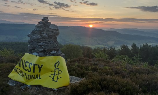Amnesty banner at the Dark Castle, Perthshire Amnesty banner at the Dark Castle, Perthshire