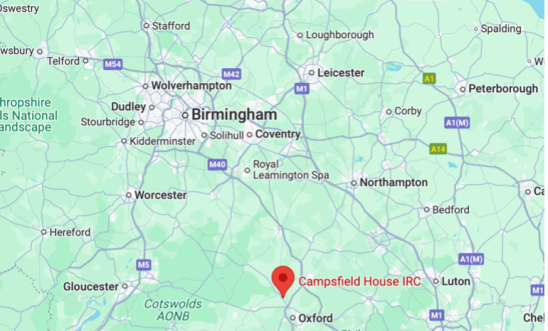 image from google maps showing the location of Campsfield house