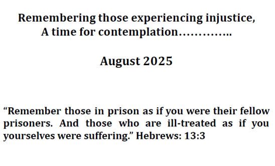 Front page of the Amnesty Ely August 2025 prayer sheet Front page of the Amnesty Ely August 2025 prayer sheet