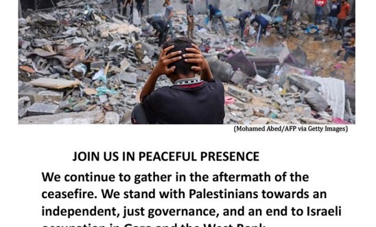 Vigil Flyer Saturday 1 November 10.30am Cromer image shows young Palestinian boy with hands on his head amongst rubble of bombed buildings  Vigil Flyer Saturday 1 November 10.30am Cromer image shows young Palestinian boy with hands on his head amongst rubble of bombed buildings